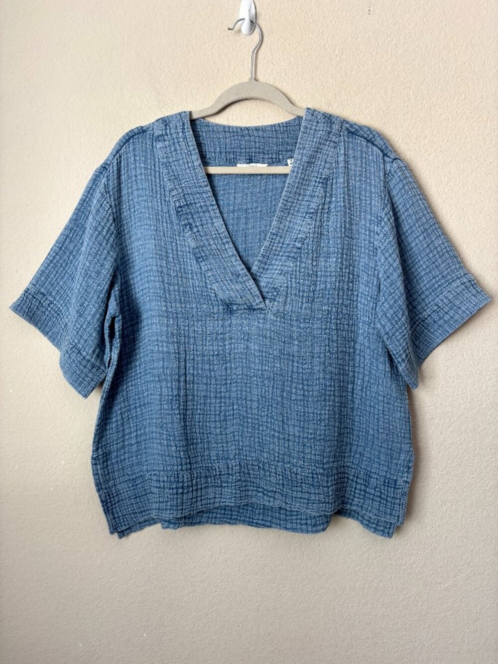 Faherty Dune Organic Cotton Boho Gauze Popover V-Neck Blouse Top - Picture 2 of 15
